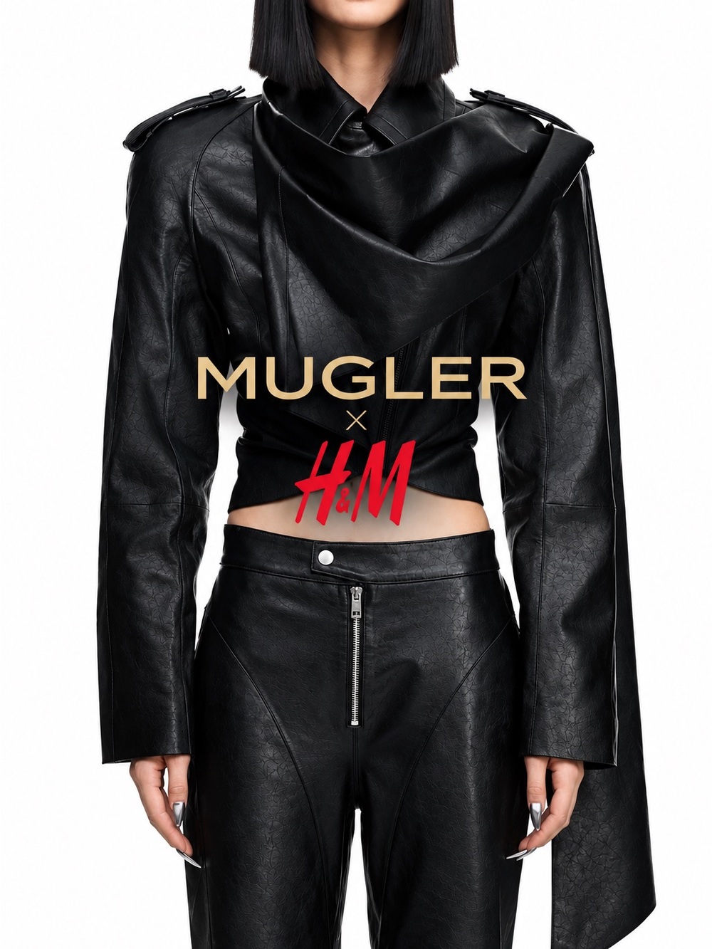 Mugler x H&M Limited Edition Scarf Detail Leather Jacket